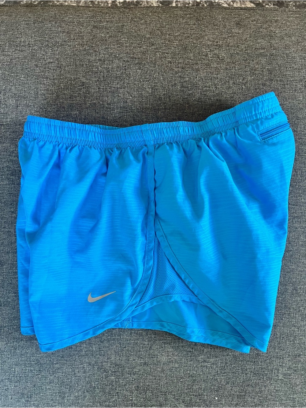 Nike Bright Blue Athletic Running Shorts with Silver Swoosh